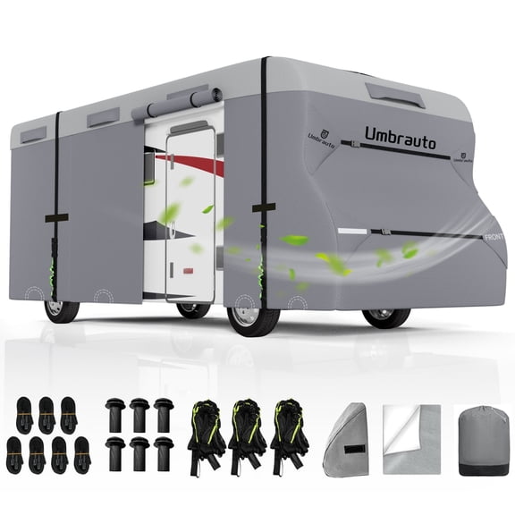 Class C RV Cover for 23'-26' RV Motorhome 7 Layers Top Windproof Waterproof Anti-UV Camper Cover with 2 Extra Long Straps Gutter Covers