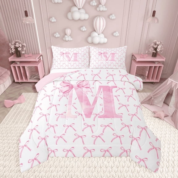 Erosebridal Kawaii Bowknot Bedding Twin Comforter Set,Initial Letter Down Comforter,Monogrammed Decor,Reversible,Lightweight,2-Piece