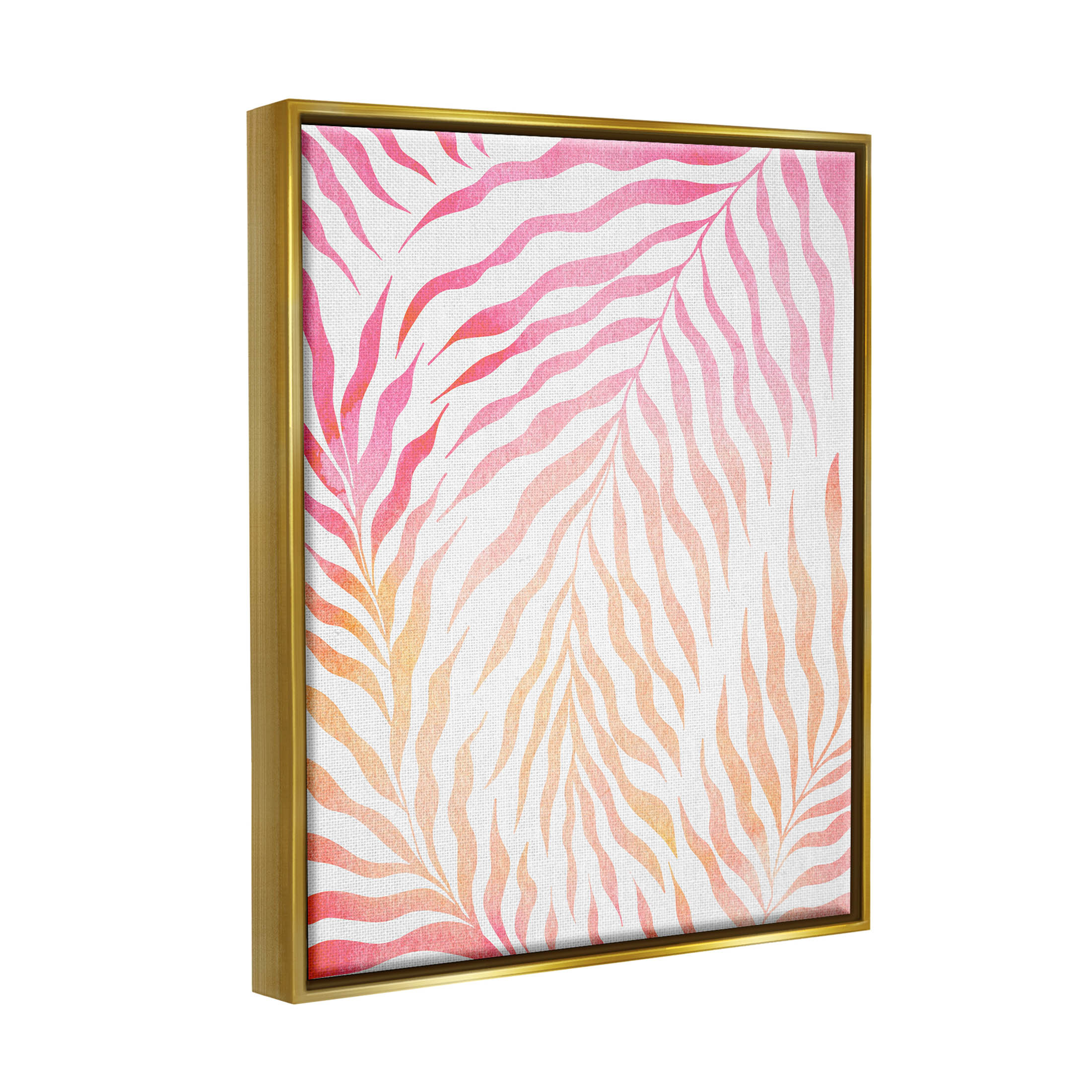 Vivid Pink Wavy Leaves Botanical & Floral Graphic Art Metallic Gold Framed Art Print Wall Art