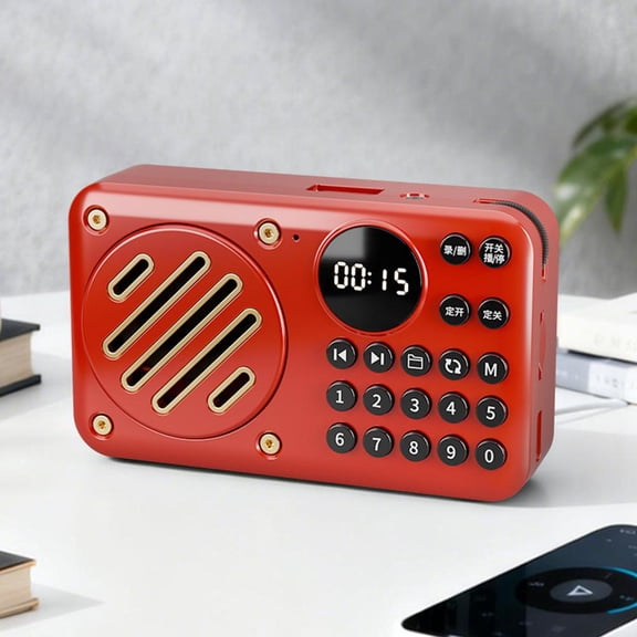 Portable Digital Music Player with Bluetooth, Mini Pocket MP3 Player with Voice Recorder, TF Card Slot, USB Port, for Elderly and Kids, Red