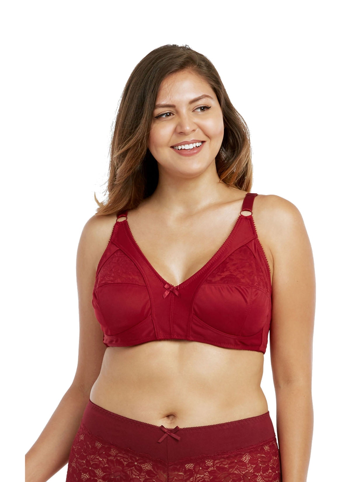 6 Pieces Wireless Lace Full Cup 3-Hooks No Padding Wire Free Bra (38D)