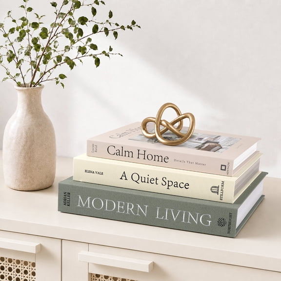 Aesthetic Decorative Books, Set of 3 Glossy & Linen Cover Fake Books for Coffee Table Bookshelf Decor, Modern Book Storage Boxes for Home Living Room Bedroom Office Decor, Sage Green