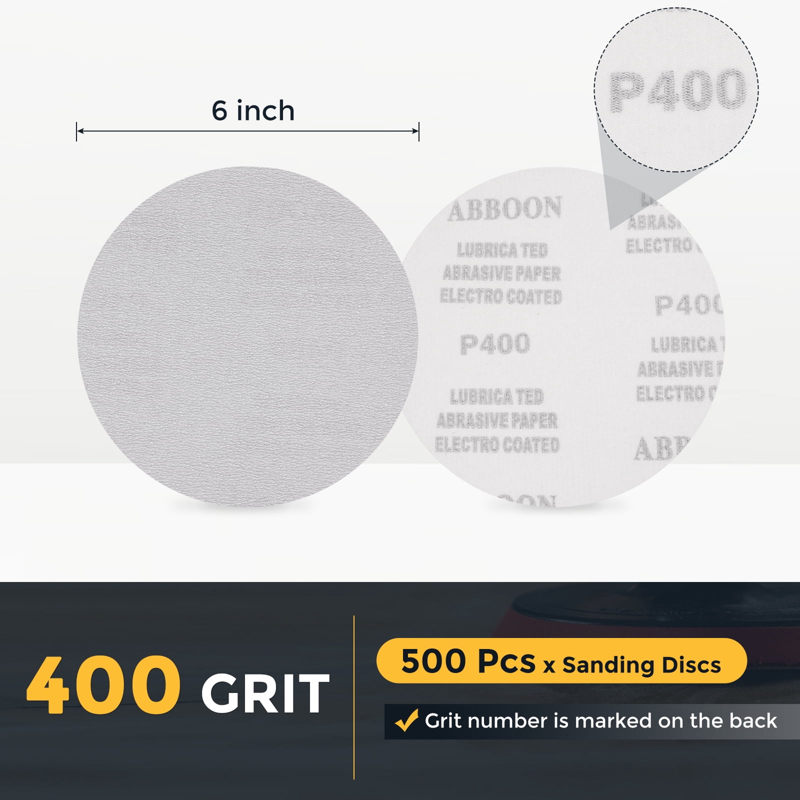 50 Pcs 6 Inch Sanding Disc 400 Grit Hook and Loop Sandpaper Random Orbital Sander Pads for Woodworking Automotive Metal Polishing, White