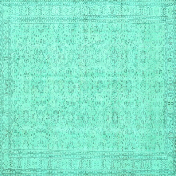 Ahgly Company Machine Washable Indoor Square Persian Turquoise Blue Traditional Area Rugs, 7' Square