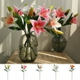 thumbnail image 2 of 1 Branch Artificial Flower No Watering Faux Silk Cloth 2 Heads Spring Lily Simulation Flower Wedding Decoration Photo Prop, 2 of 10