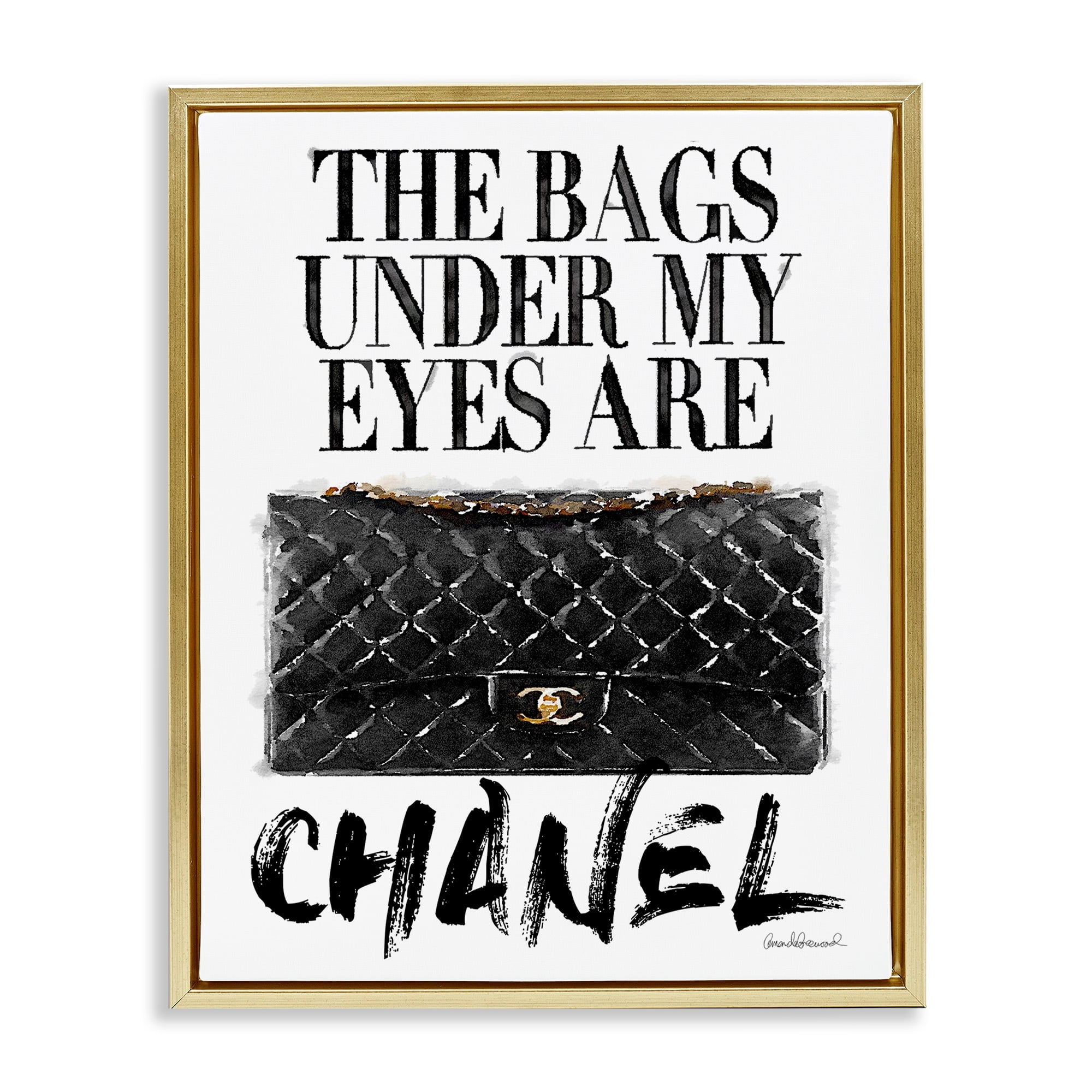 Stupell Industries Glam Bags Under My Eyes Black Bag Metallic Gold Framed Floating Canvas Wall Art, 24x30, by Amanda Greenwood