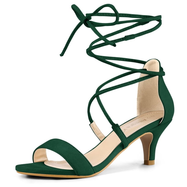 Sandalias Con Puntera Abierta Y Cordones Con Tacón Bajo Para Mujer Verde 36