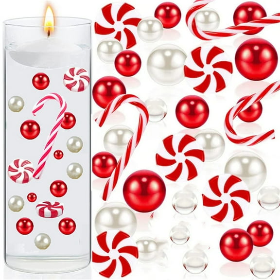 6054Pcs Christmas Pearl for Vase Filler,Happon Christmas Vase Filler Decorations,Red White Floating Pearls Beads,Christmas Filler Floating Faux Pearls for Christmas Home Table Party Decor