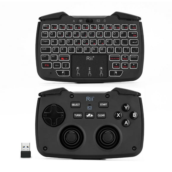 Rii RK707 2.4GHz Wireless Game Controller Keyboard Mouse Combo with Touchpad White Backlit Turbo Vibration Function