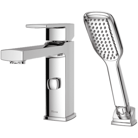 Deckard Single Handle Complete Roman Tub Trim with Handheld Shower in Polished Chrome