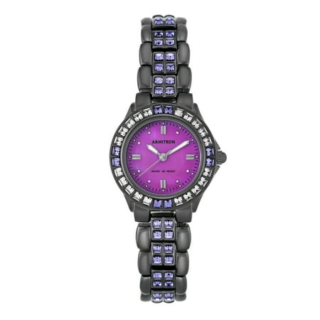 Armitron Women's Purple Swarovski Crystal Accented Gunmetal Watch, Stainless Steel