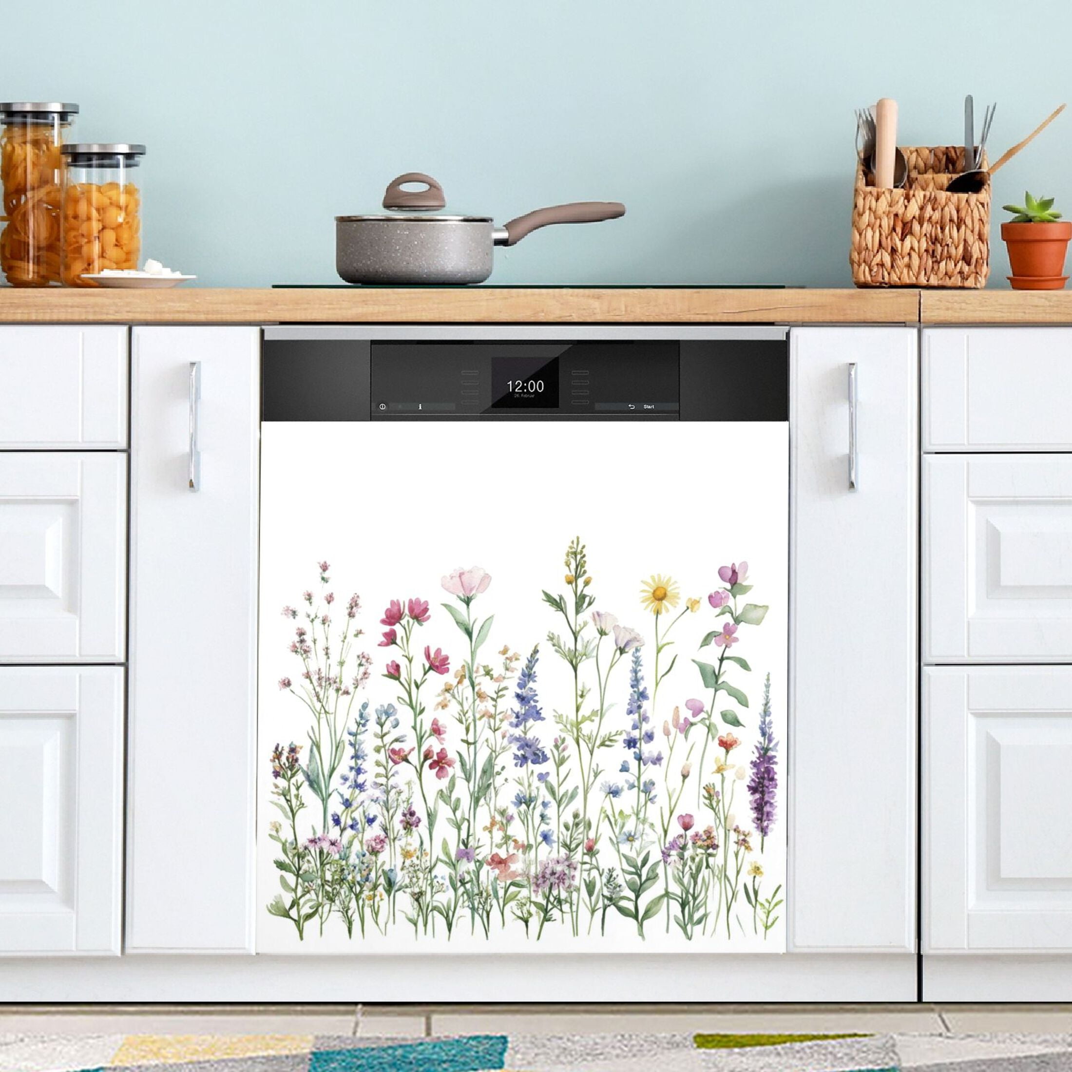 Dishwasher Magnetic Sticker 23x26 Inch Refrigerator Magnetic Sticker Washing Machine Magnetic Sticker Kitchen Panel Magnetic Sticker Home Decor Watercolor Red Flower