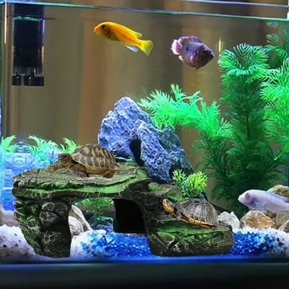 Walbest Reptile Cave Tortoise Basking Platform Hiding Cave Fish Tank Decorations Large Landscaping Decoration Ornament