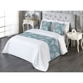 thumbnail image 3 of Dreamy Floral Bed Runner Set, Traditional Paisley Motifs Oriental Themed Flowers Pattern Boho, Decorative Bedding Scarf & 2 Pillow Shams for Hotels Homes, King, Cadet Blue Pastel Pink, by Ambesonne, 3 of 3