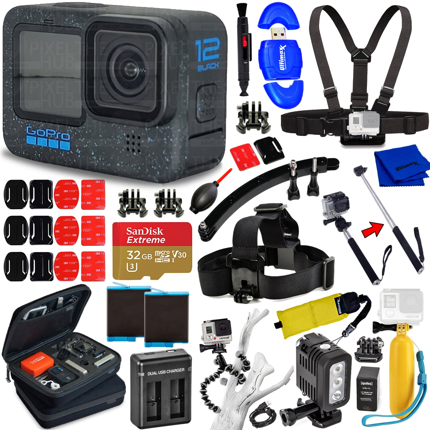 GoPro Hero 12 Wireless 5.3k 27mp Action Camera Bundle with Accessory, Black GoPro Hero 12 Wireless 5.3k 27mp Action Camera Bundle with Accessory, Black