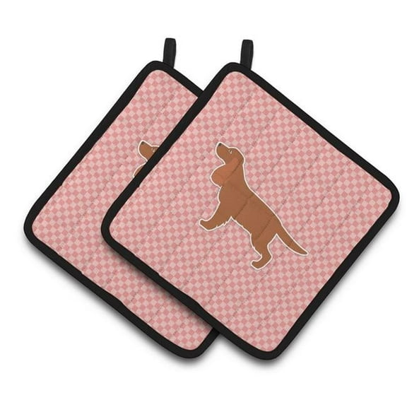 English Cocker Spaniel Checkerboard Pink Pair of Pot Holders