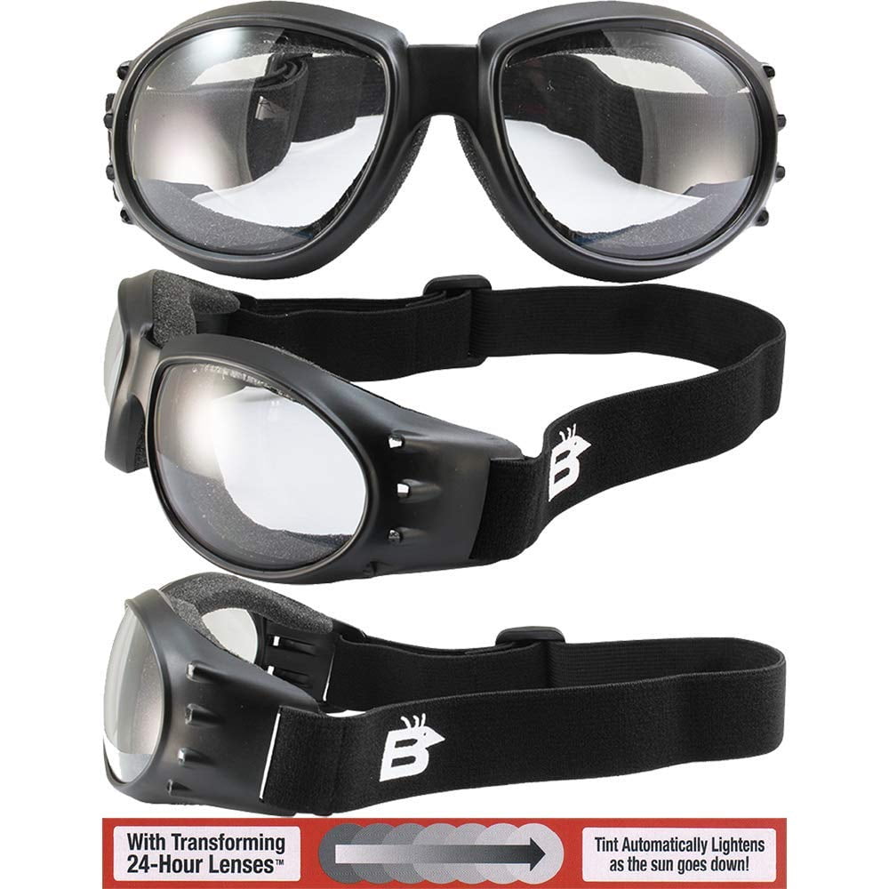 Birdz Eagle Matte Black Padded Sport Riding Goggle with Photochromic Clear to Smoke Lens 