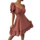 thumbnail image 1 of VISgogo Vestido de verano para mujer, vestido corto de corte bajo liso con lunares jacquard de manga corta, trajes de dobladillo con volantes de cintura alta para mujer VISgogo  moda, 1 of 9