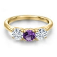 thumbnail image 3 of Gem Stone King 10K Yellow Gold Purple Amethyst and White Moissanite Engagement Ring for Women | 1.48 Cttw | Round 5MM | Gemstone February Birthstone | Size 6, 3 of 7
