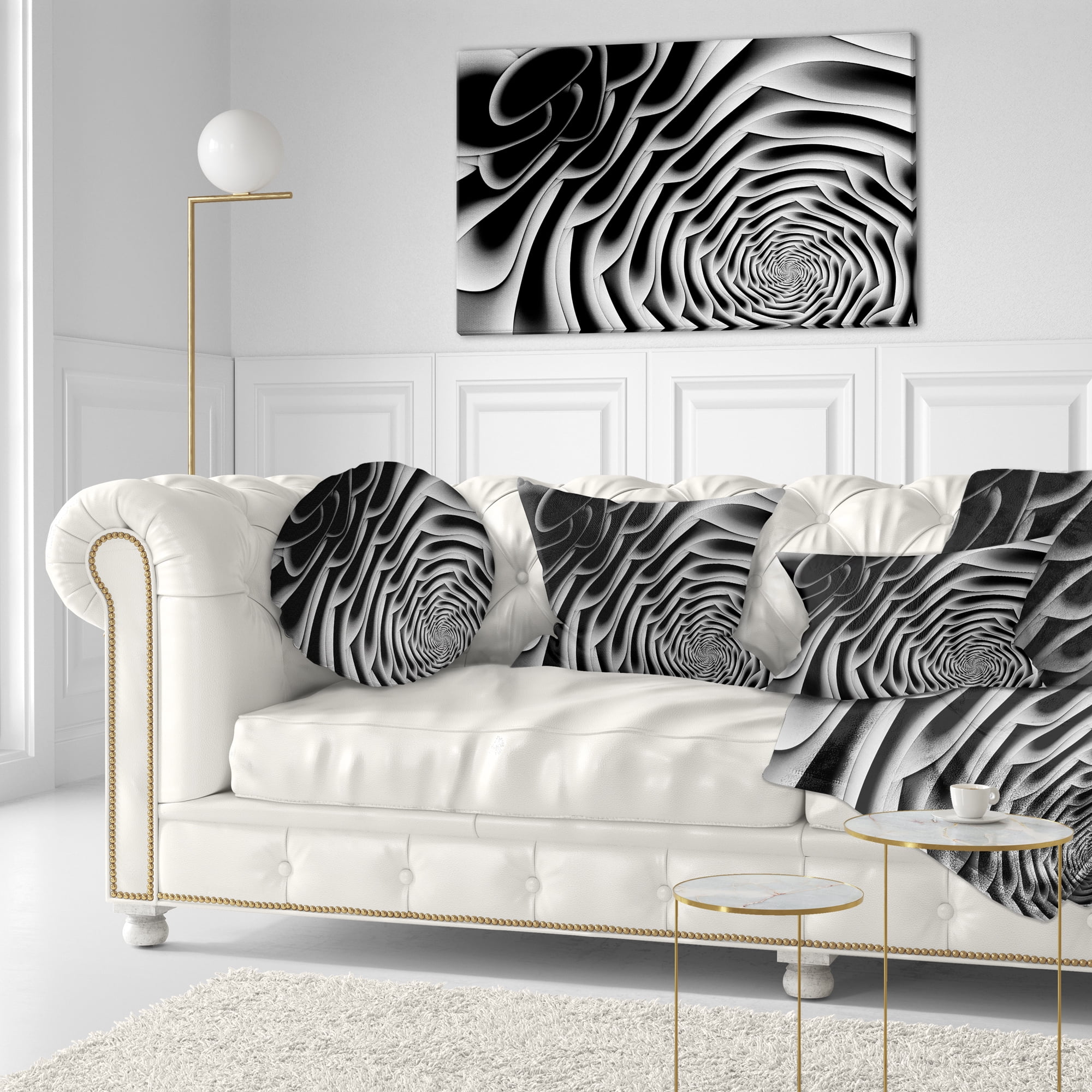 Designart White Flower Shaped Fractal Art - Abstract Throw Pillow - 12x20
