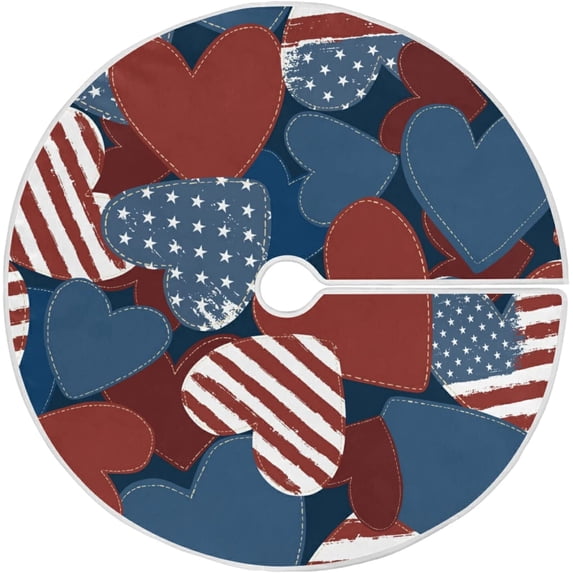 FMSHPON American Flag Tree Skirt Independence Day Xmas Christmas Tree Skirt Stand Mat for Holiday Party Decoration Indoor Outdoor 48 inches
