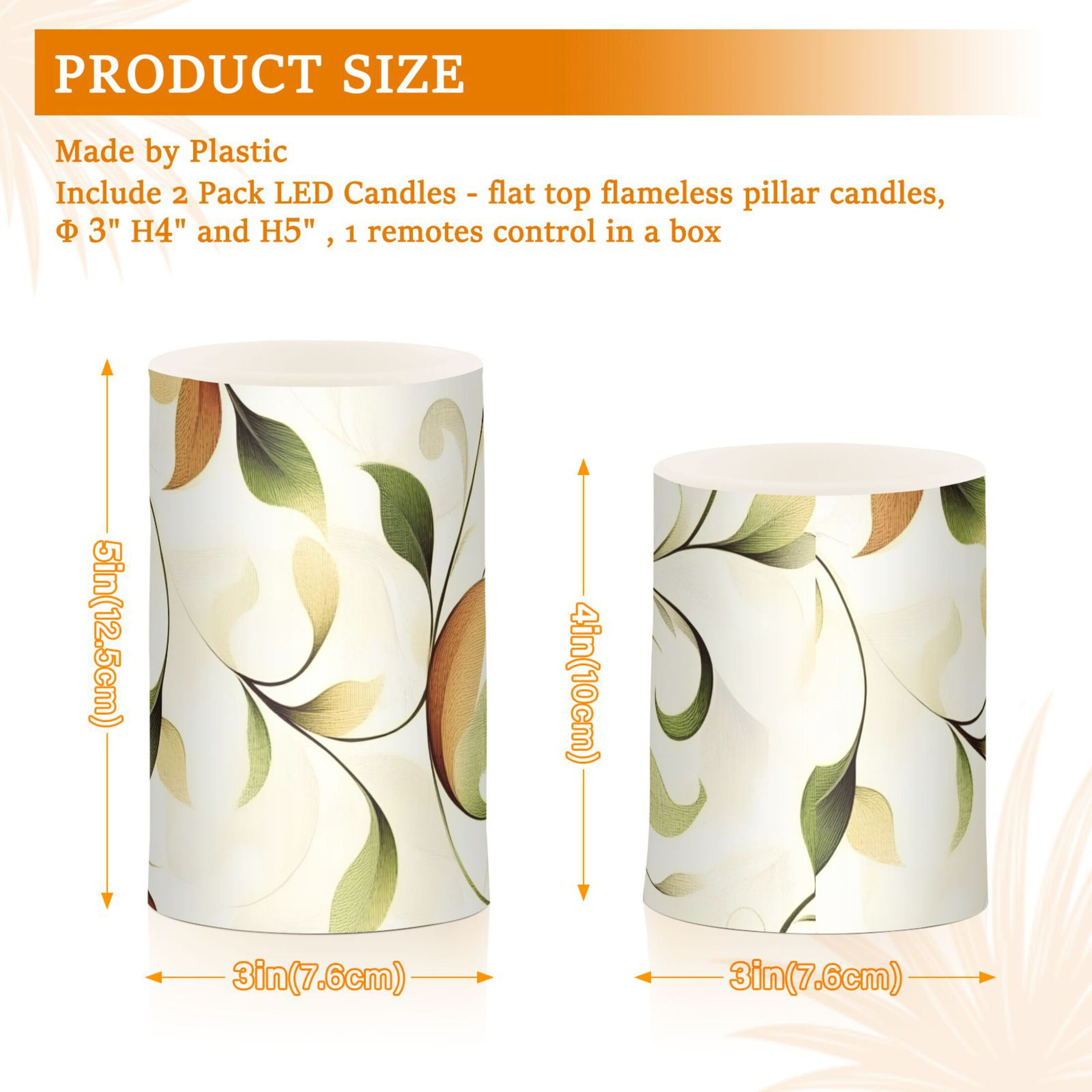 Simple Leaf Lines Flickering Flameless Candles Battery Operated with Remote Timer LED Pillar Candles Set of 2