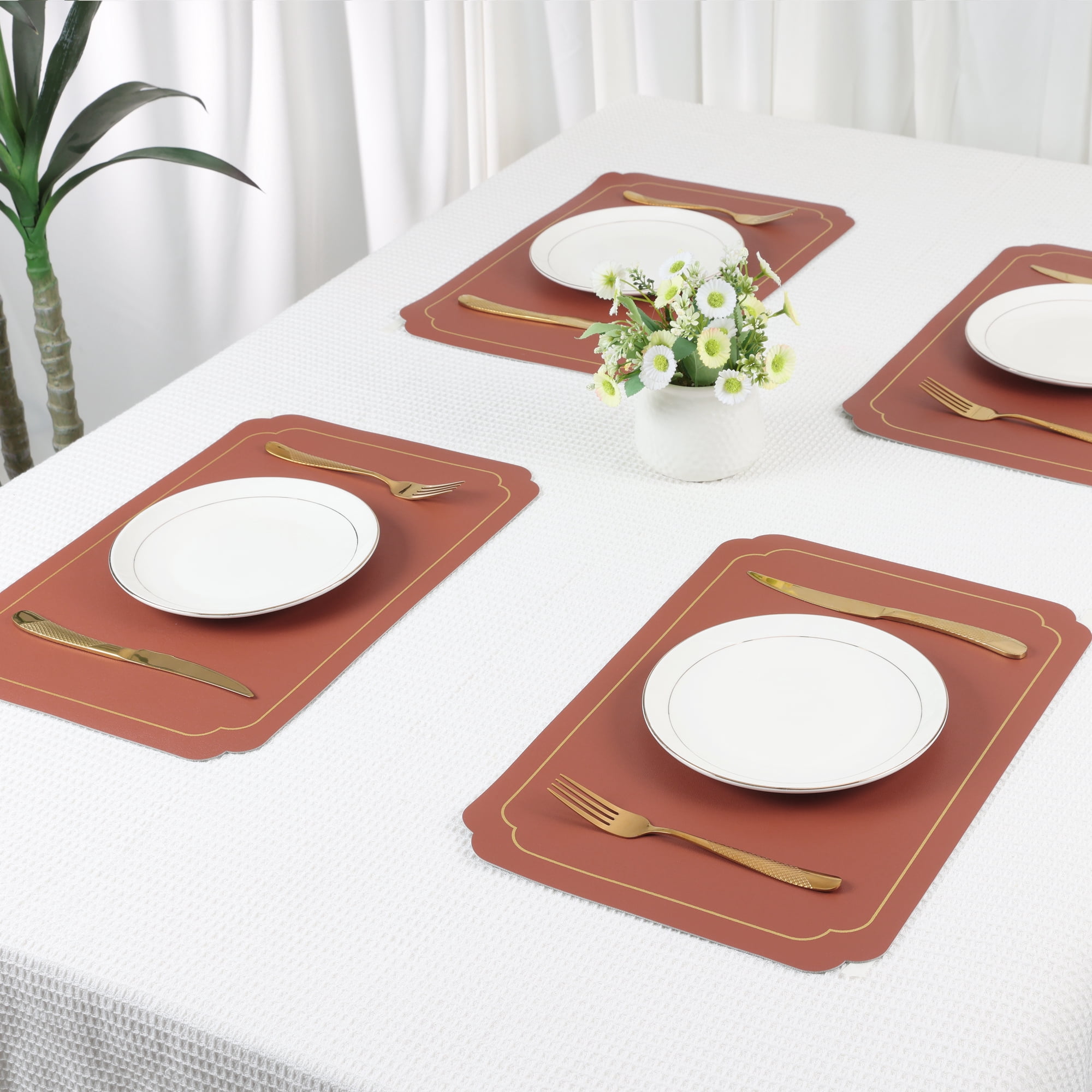 Unique Bargains Placemats Leather Placemats for Kitchen Dining Table Brown Gray 18x12in