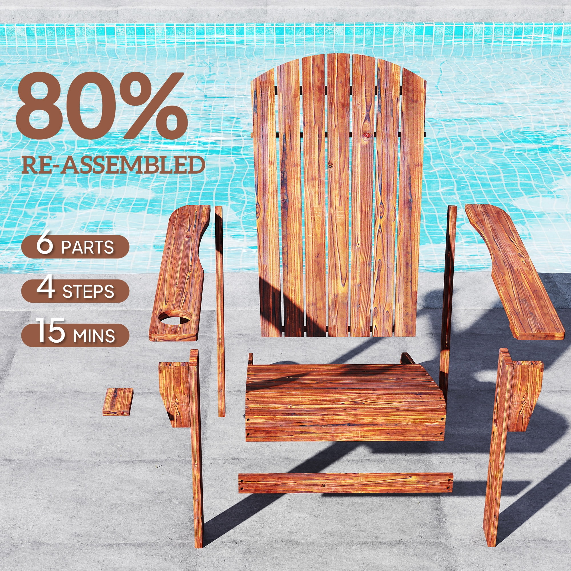 Outsunny Oversized Adirondack Chair, Outdoor Fire Pit and Porch Seating, Classic Log Lounge w/ Built-in Cupholder for Patio, Backyard, Brown