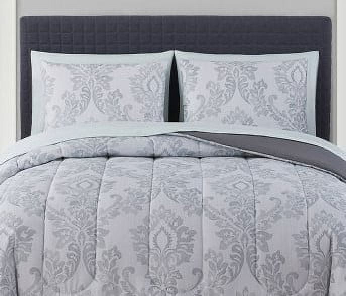 Mainstays Gray Pinstripe Damask 8-Piece Bed-in-a-Bag Bedding Set with Sheet Set, Queen