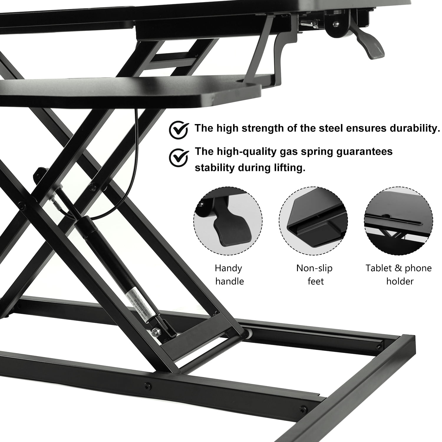 32'' Height Adjustable Standing Desk, Converter Tabletop, Dual Monitor Riser Workstation, Black