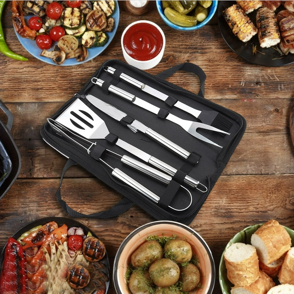 Haofy 5Pcs/Set Stainless Steel BBQ Tools Barbecue Kit Knife Fork Shovel