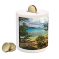 thumbnail image 2 of Beach Piggy Bank, Holiday in Seychelles Theme Exotic Beach Pool Summer Vacation Greenery, Ceramic Coin Bank Money Box for Cash Saving, 3.6" X 3.2", Green Blue Pale Brown, by Ambesonne, 2 of 4