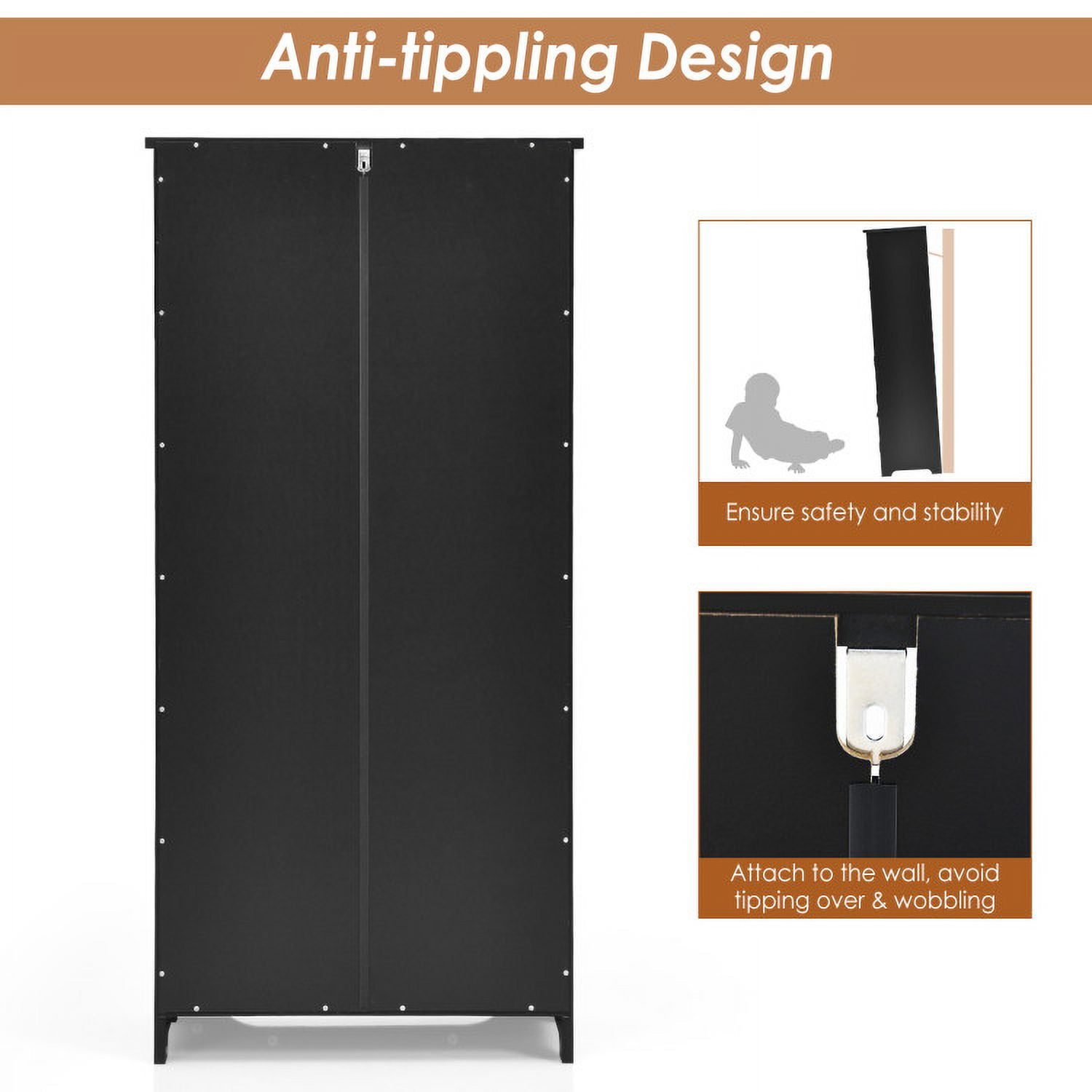 Demi Bonn 49" Accent Floor Storage Cabinet, 2-Door Bathroom Cabinet, Pantry Cabinet with Adjustable Shelves, Black