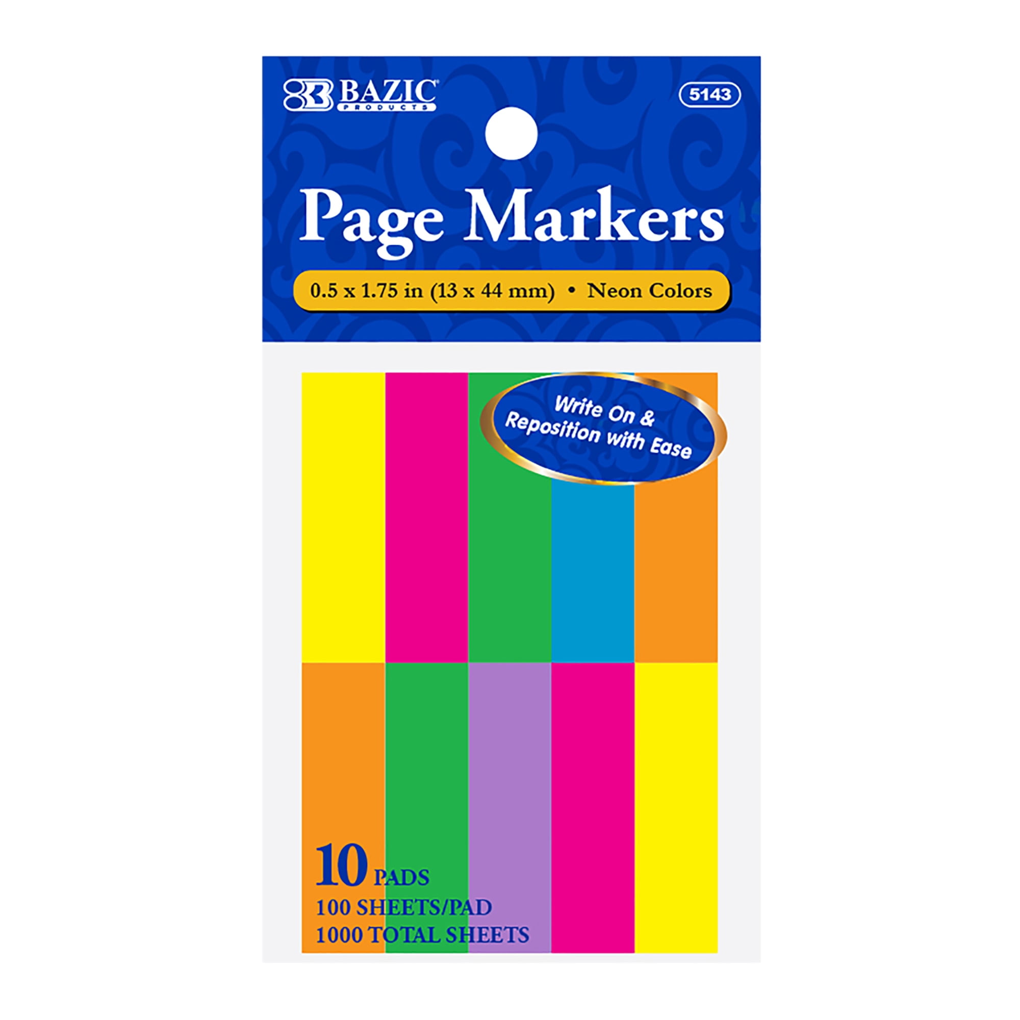 BAZIC Neon Page Markers 0.5x1.75 Neon Colored Index Tabs, Sticky Notes