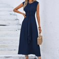 thumbnail image 2 of LWavelet Women's Sleeveless Twist Front Tie Waist Textured Maxi Dress for Formal & Evening Wear Dark Blue S, 2 of 4