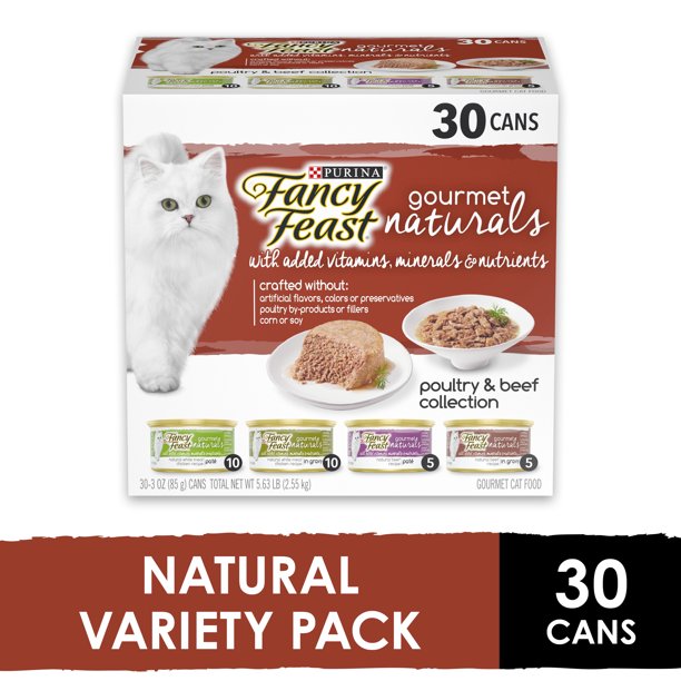 (30 Pack) Fancy Feast Natural Wet Cat Food Variety Pack Gourmet