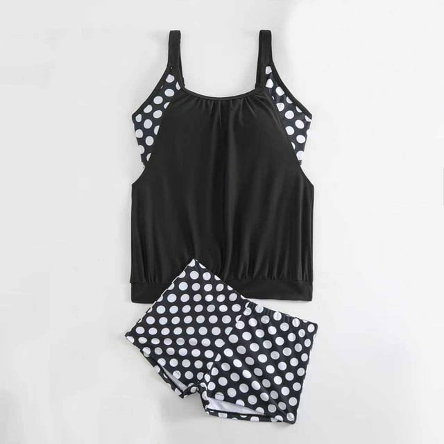 Trajes de baño Amzcrzy Tankini para mujer, trajes de baño, traje de baño de color sólido con cintura alta dividida para mujer, traje de baño de bikini conservador y moderno, negro, L