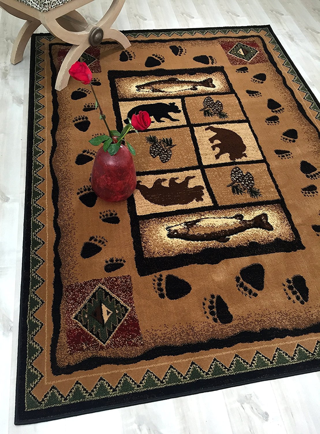 Hr Rustic Cabin Area Rug Bear Fish And Wild Nature Walmart Com