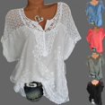thumbnail image 4 of Embroidered Top Lace V-neck Short Sleeve Bat Shirt Fashion Ladies Top, 4 of 4