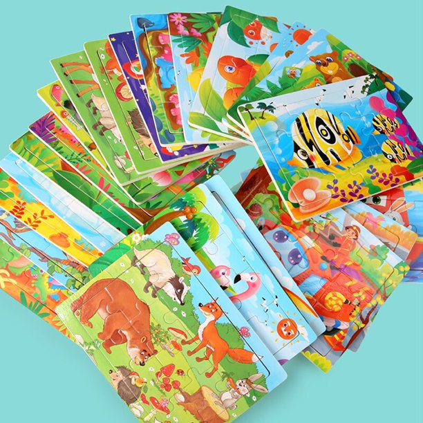 12 Pieces Exquisite Cartoon Painting Jigsaw Puzzle Toys Wooden Children's Puzzle Gift Baby Early Education Intelligence Toy heqiyong LED