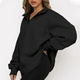 thumbnail image 2 of IROINNID Hoodies for Women Zip Up Home Solid Color Lapel Neck Long Sleeve Loose T-Shirt Blouse Pullover Tops,Black, 2 of 7