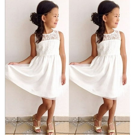 Fashion Baby Girls White Lace Dress Party Formal Princess Children Kids Dresses