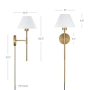 Nathan James Millie Plug-in Wall Sconce, Wall Mounted Bedside Reading Lamp with Cotton Shade and Brass Back Plate
