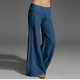 thumbnail image 4 of wavsuf Womens Wide Leg Pants High Rise Solid Cotton Linen Straight Leg with Pockets Blue Juniors Length Pant Size S, 4 of 7