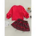 thumbnail image 4 of Qiylii Girl’s Solid Color Ruffle Long Sleeve Tops+Plaid Short Skirt,Red 1-5Year, 4 of 8