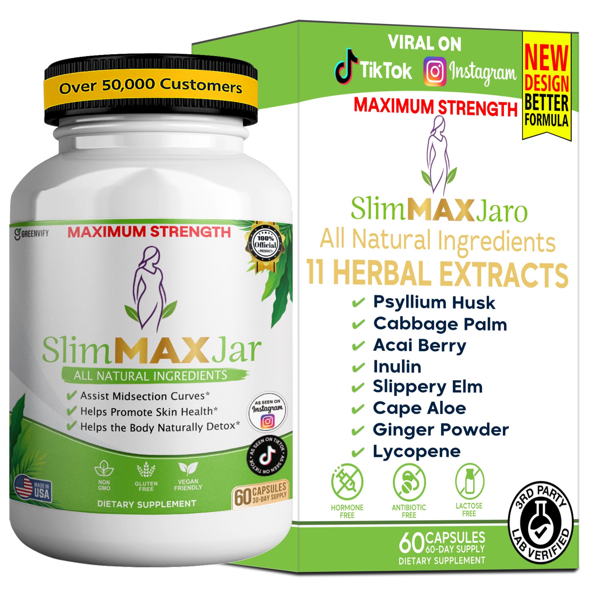 GreenVify Slim Max Jar Advanced Weight Management Supplement, 60 Capsules