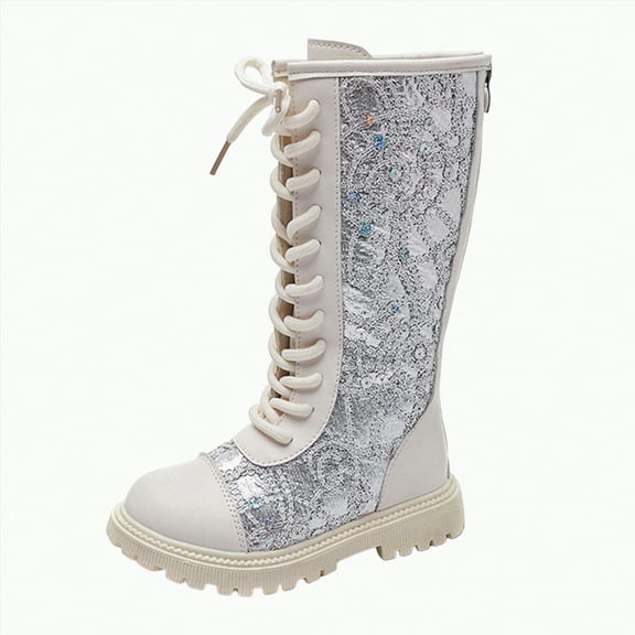 UngA Kids Combat Boots Lace-Up Boots with Side Zipper Mid Calf Lug Sole Dress/School Boots Girls Horse Riding Boots (Little Kid/Big Kid),Size 13.5