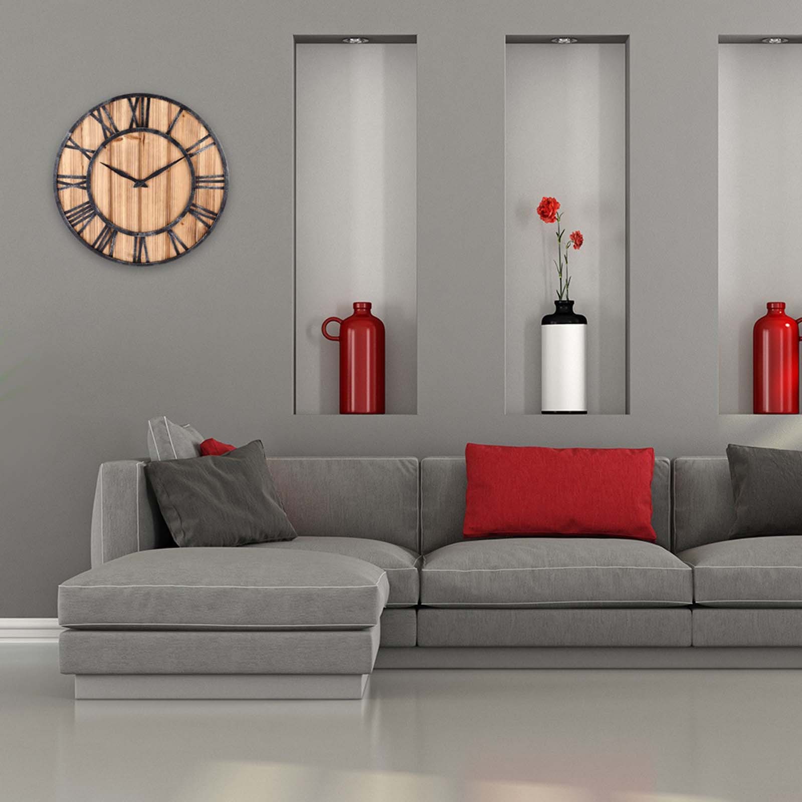 Large 16" Rustic Farmhouse Wall Clock, Silent Non-Ticking Solid Wood & Iron, Perfect for Living Room Decor
