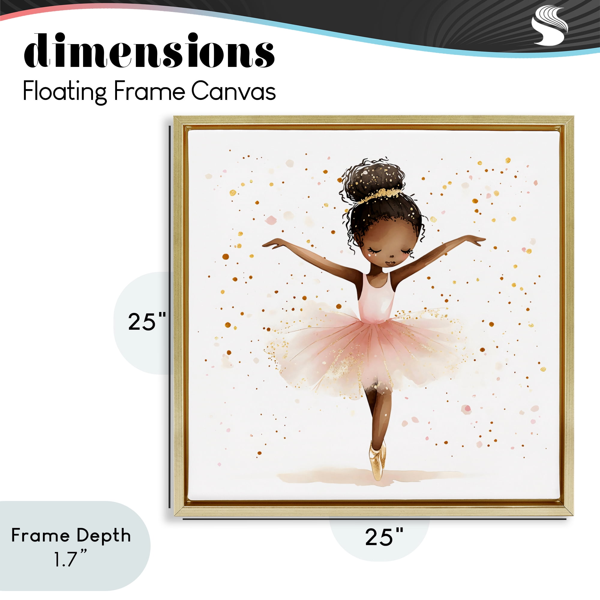 Stupell Industries Pink Ballerina Girl with Gold Gold Framed Floater Canvas Wall Art, design by Creative Studio