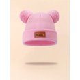 thumbnail image 1 of 1pc Children's Knitted Hat With Two Pompoms,ï¼šâ€œminiâ€ Fashion Multi-Color Optional Warm Beanie Hat Suitable For Daily Outdoor Play Pink One Size, 1 of 5
